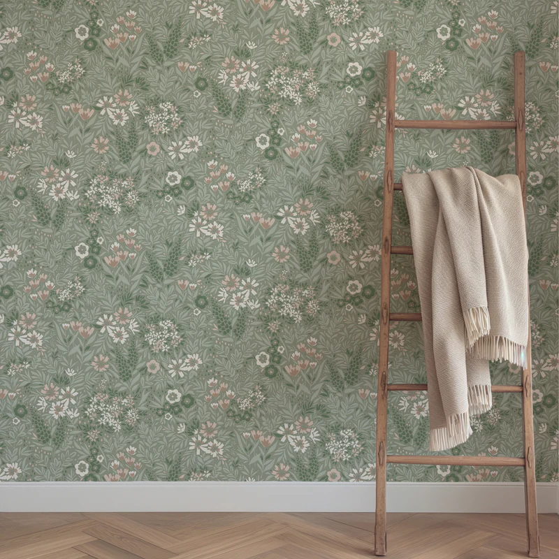 papel-pintado-estampado-flores-verde-grisaceo-rosa-empolvado